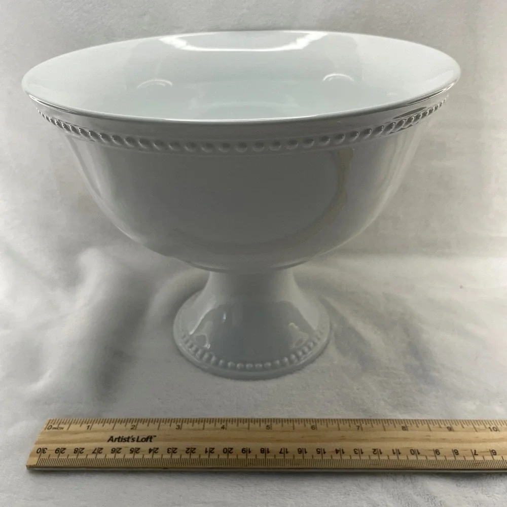 Threshold White Porcelain Pedestal Bowl Beaded Rim Footed Serving Centerpiece